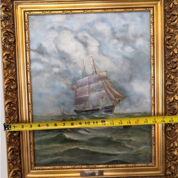 19th-Century Nautical Oil Painting - Picture 7 of 10